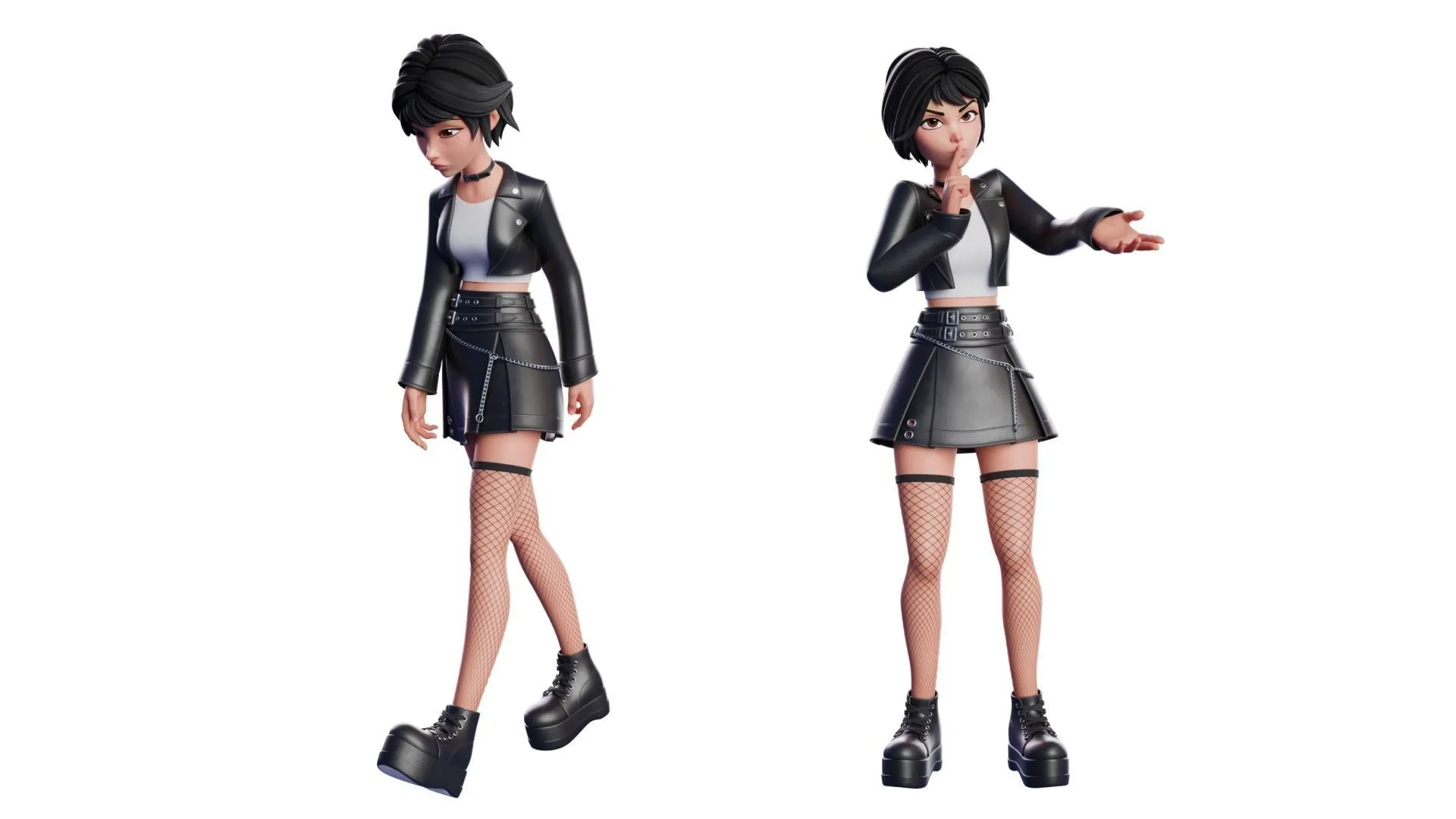 Cartoon Emo Goth K-pop Girl Woman 3D model animation preview